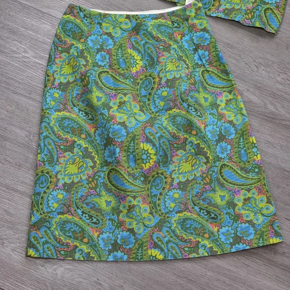 Vintage 60's Paisley Skirt & Jacket Suit Mod Style Womans XS Psychedelic - Picture 4 of 6